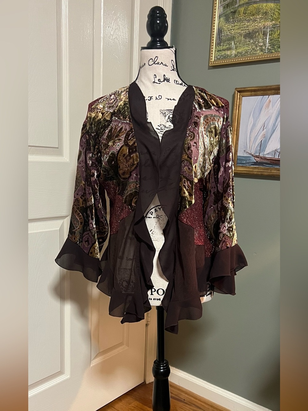 Vintage Whimsigoth Velvet Lace Cardigan Fairy Grunge Boho Size M